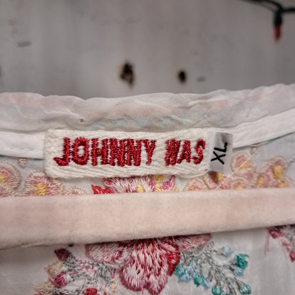 Johnny Was Silk Floral Embroidered Blouse Size XL - Picture 3 of 4